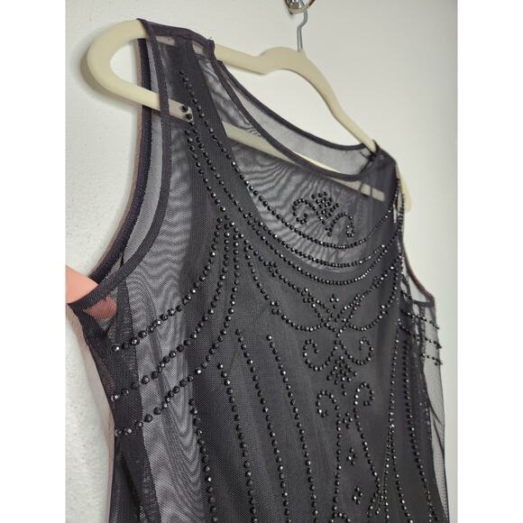 Vintage 90s Beaded Mesh Black Tank Top Fairy Whimsy Witchy Goth Shirt - Picture 4 of 6